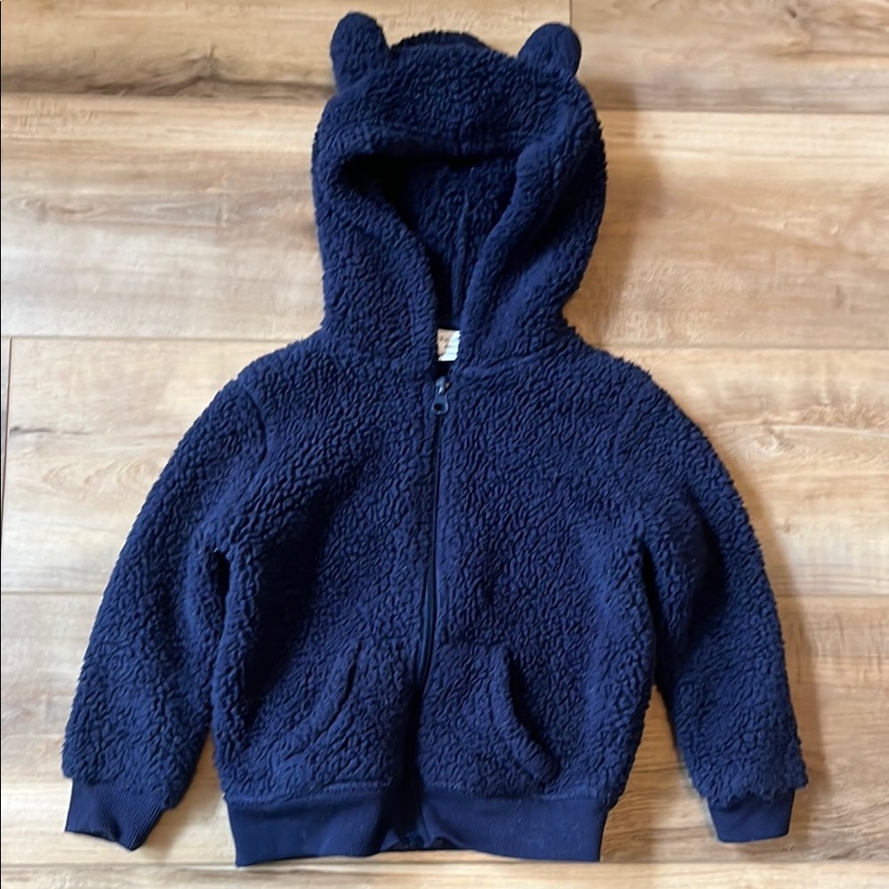 Navy Blue Fleece Kids Hoodie with Cute Bear Ears